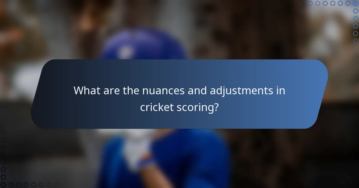 What are the nuances and adjustments in cricket scoring?